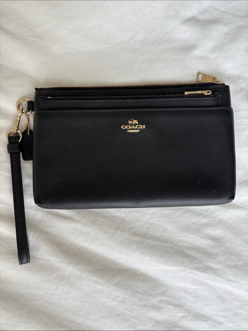 Coach Black Leather Wristlet with Gold Hardware